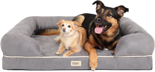 Orthopedic Memory Foam Dog Bed with Washable Cover and Non-Slip Base, Calming Pet Sofa, Water-Resistant, Chester Grey, 50" x 40" x 13